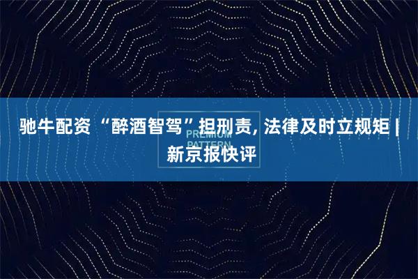 驰牛配资 “醉酒智驾”担刑责, 法律及时立规矩 | 新京报快评